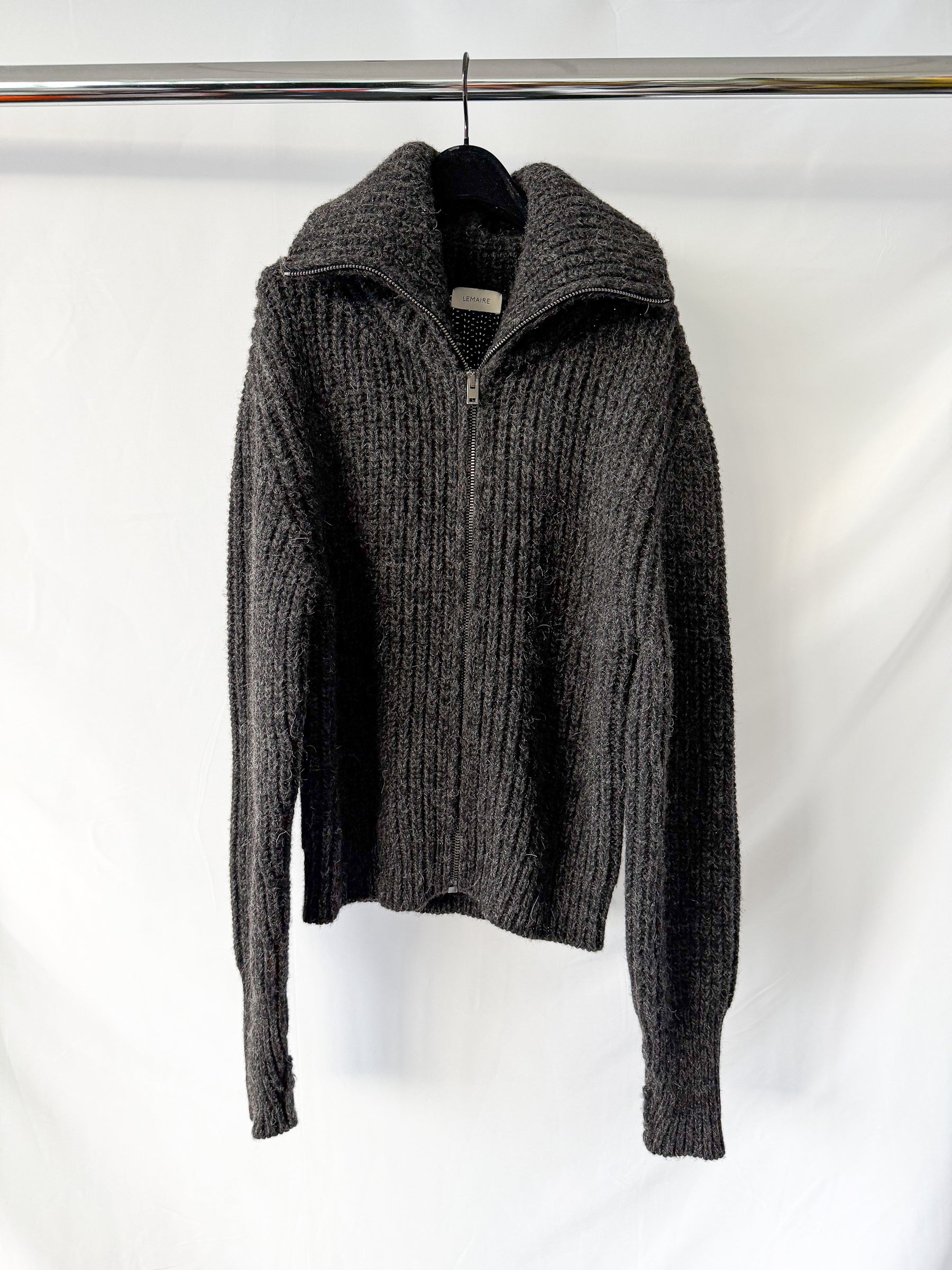 Lemaire Grey Alpaca Yak Blend Ribbed Zip-up Cardigan