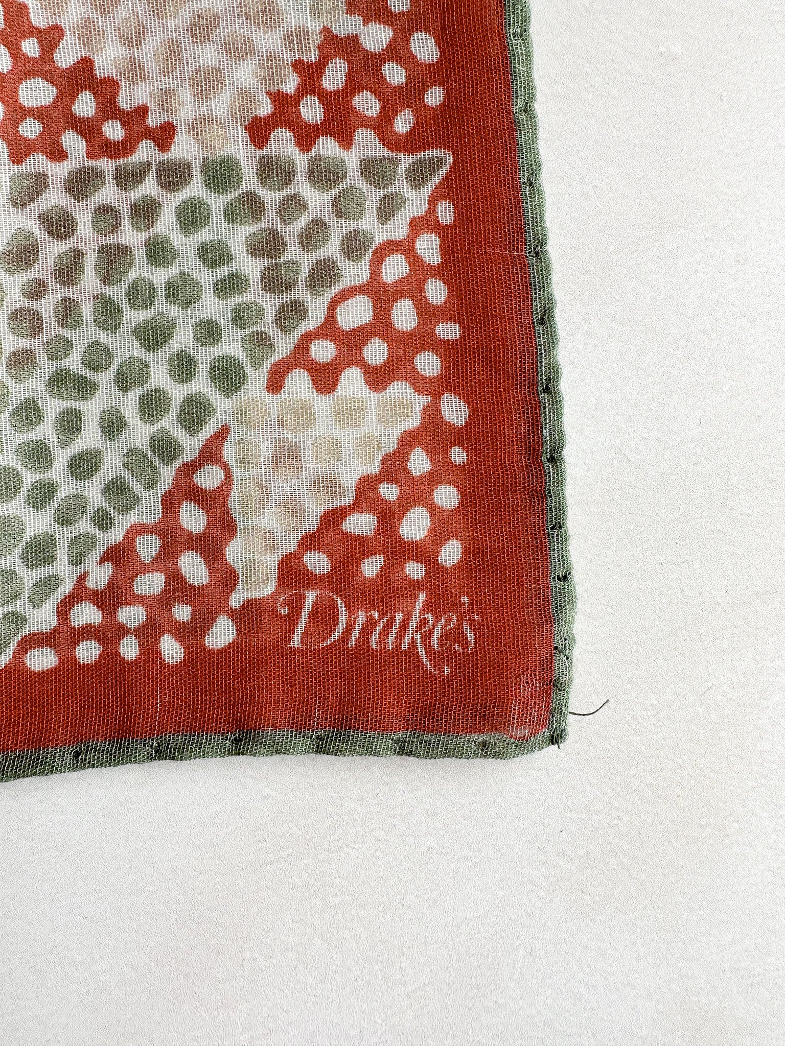 Drake's Red Cream Green Geometric Pocket Square