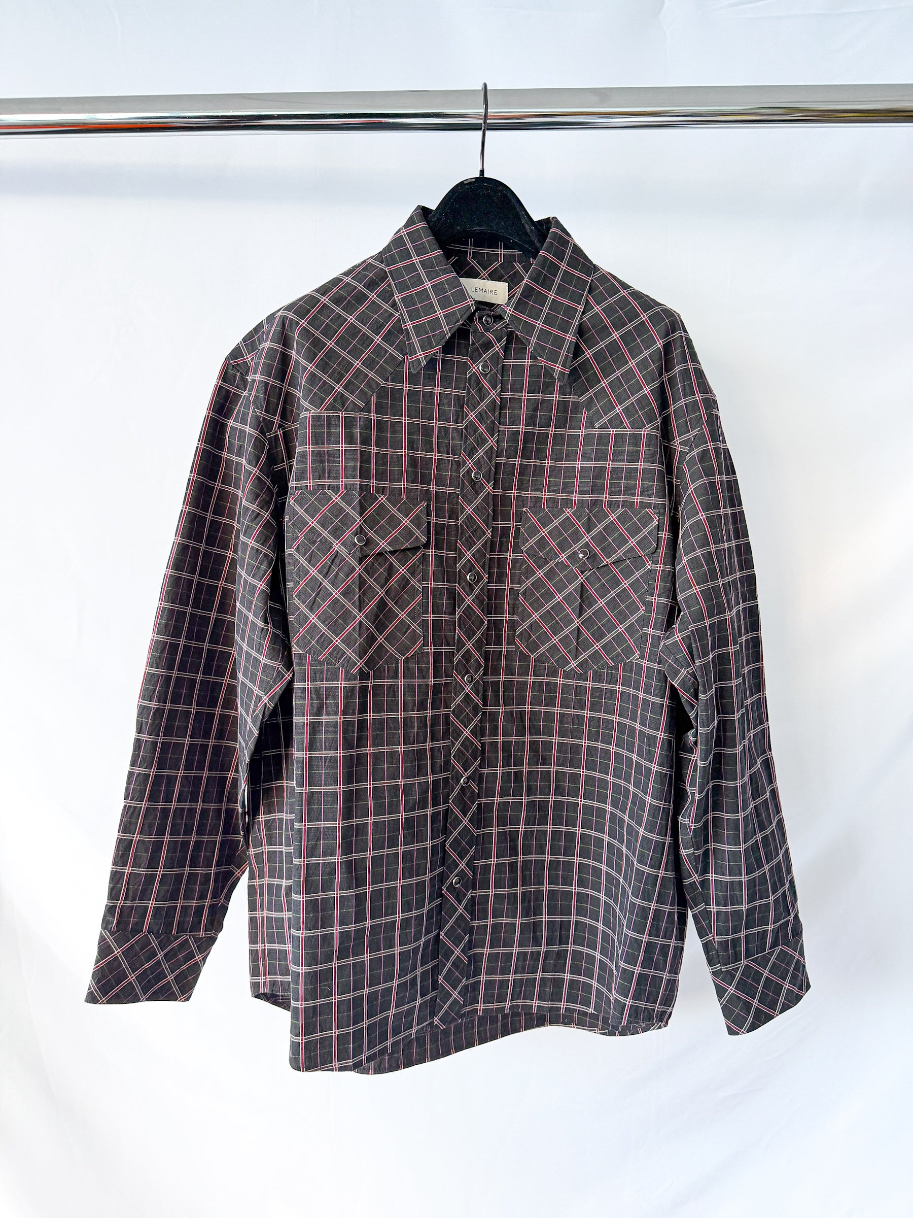 Lemaire Western Black Plaid Check Shirt