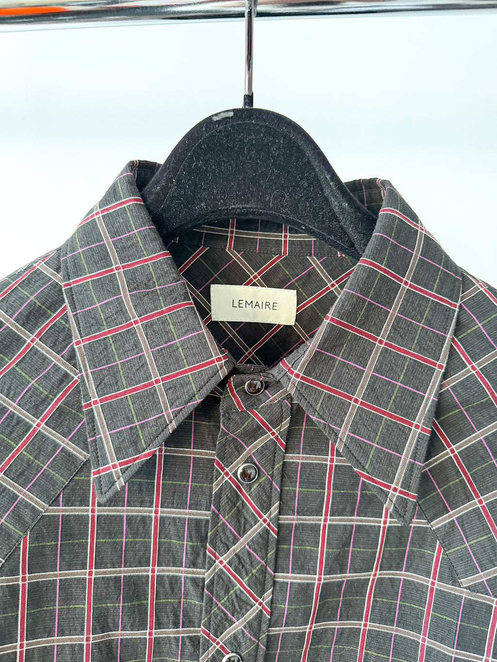 Lemaire Western Black Plaid Check Shirt