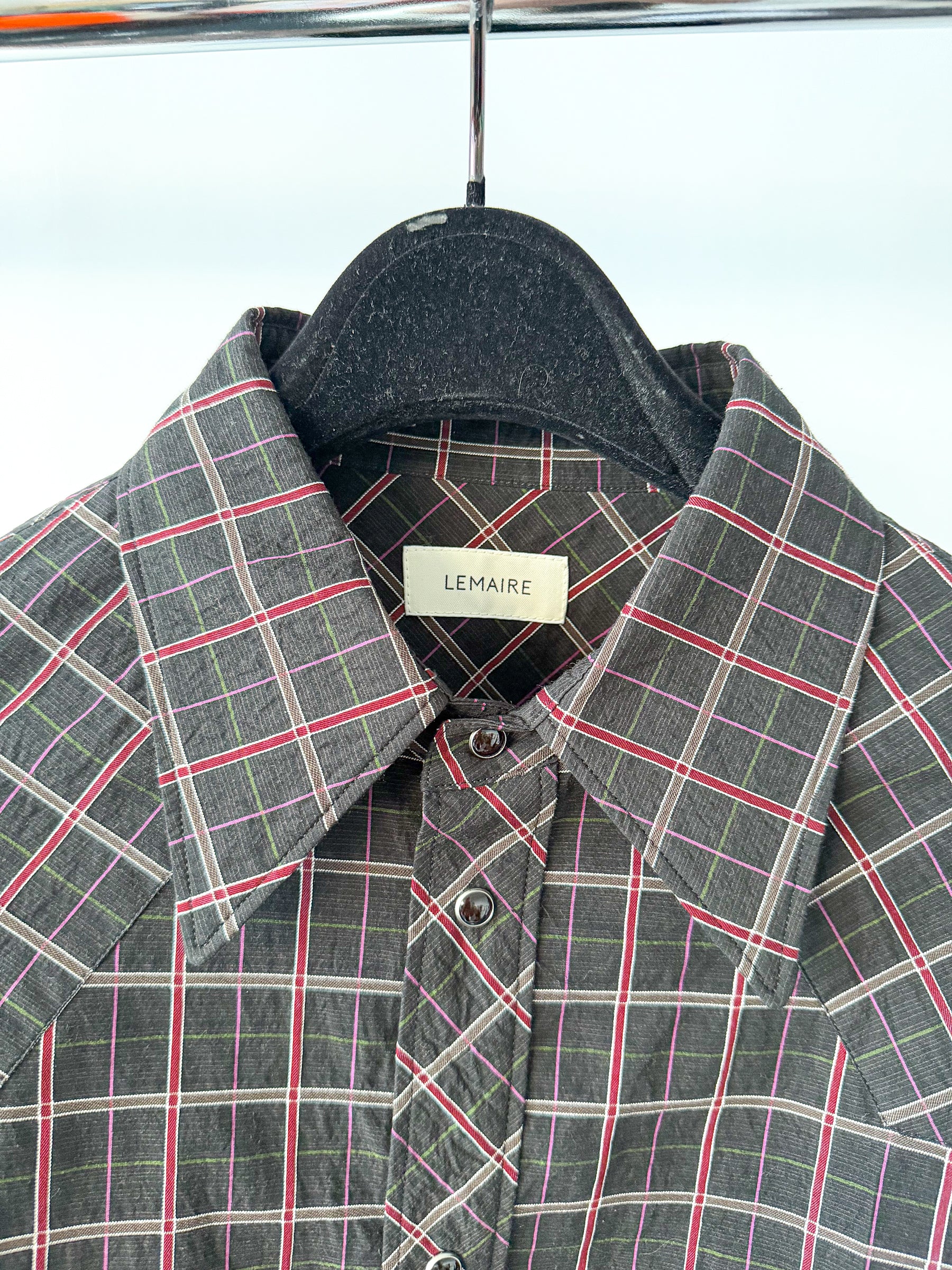 Lemaire Western Black Plaid Check Shirt