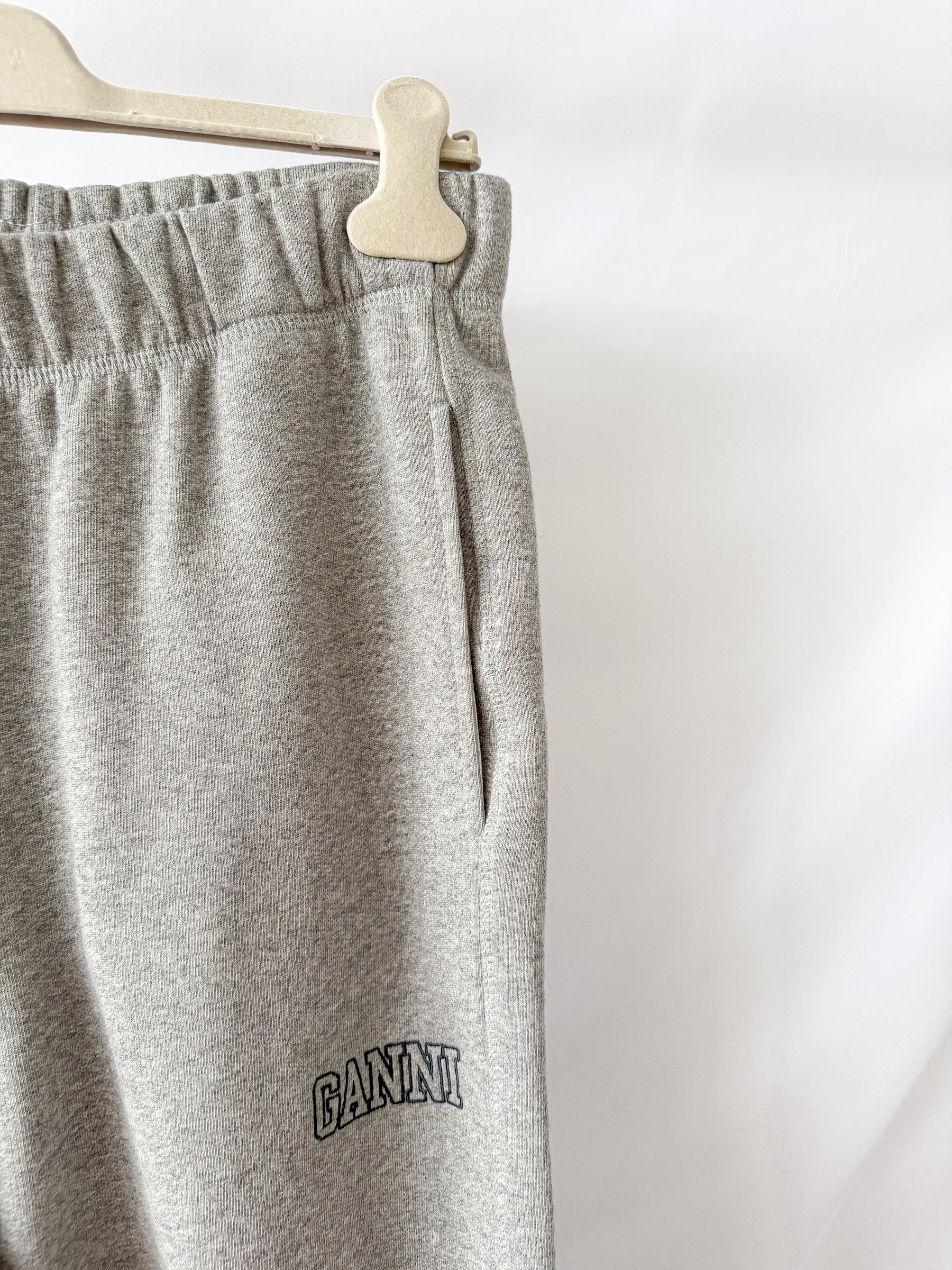 Ganni Grey Embroidered Cotton Melange Track Bottoms