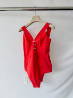 Pain De Sucre Red V-Neck Low Back High Waist Swimsuit in Bonnie