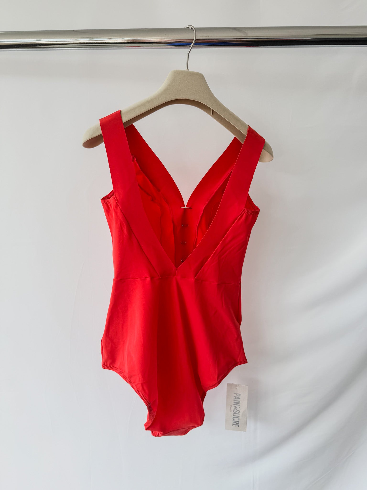 Pain De Sucre Red V-Neck Low Back High Waist Swimsuit in Bonnie