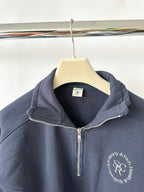 Sporty & Rich Navy Logo Front Quarter Zip Sweatshirt