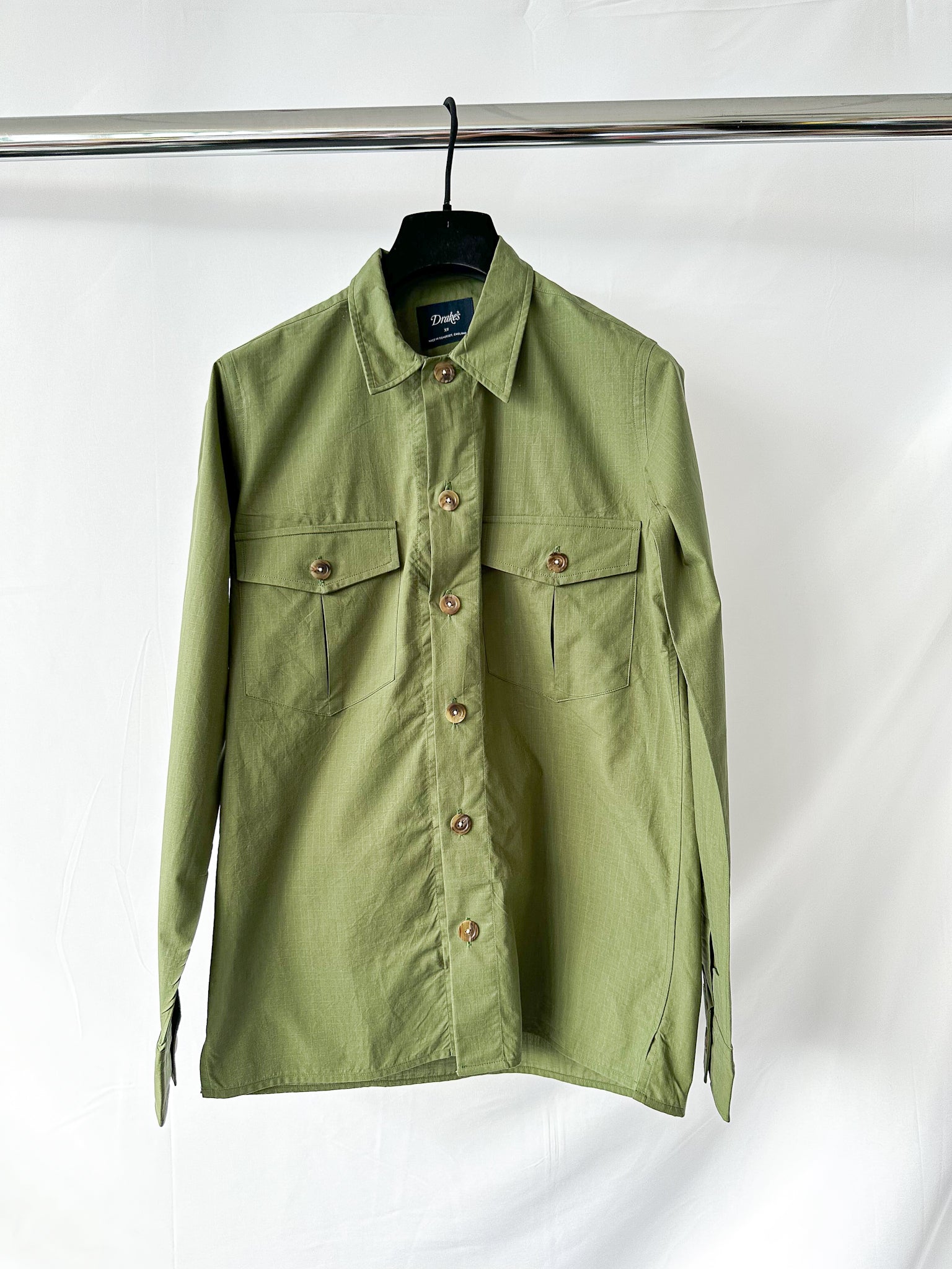 Drake's Green Cotton Ripstop Overshirt Shirt Jacket