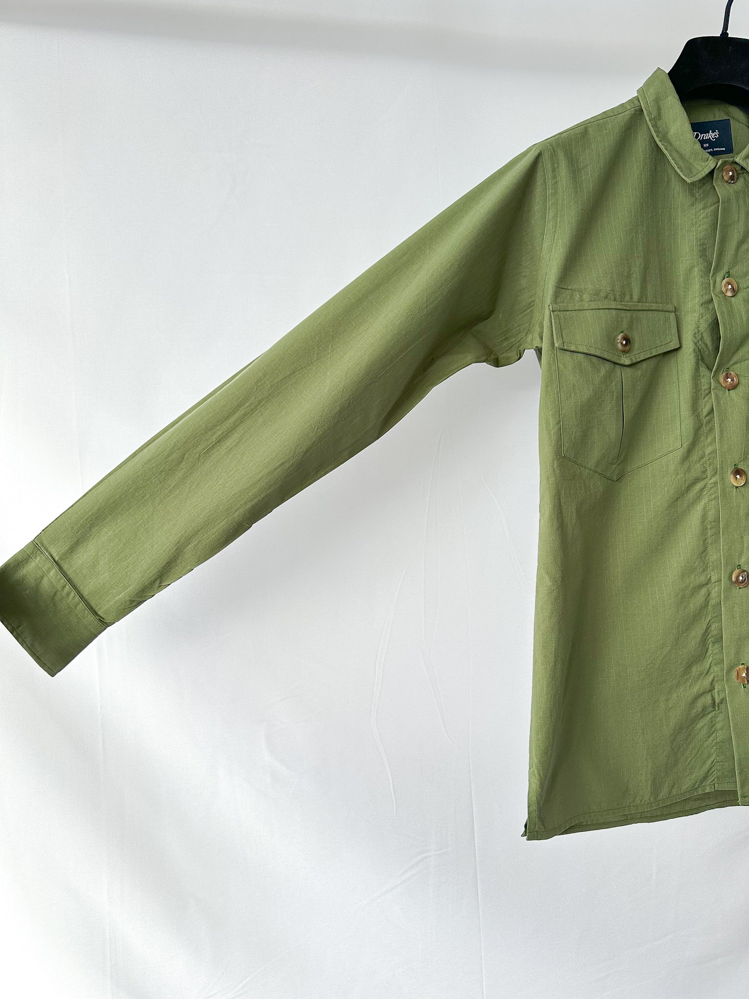 Drake's Green Cotton Ripstop Overshirt Shirt Jacket