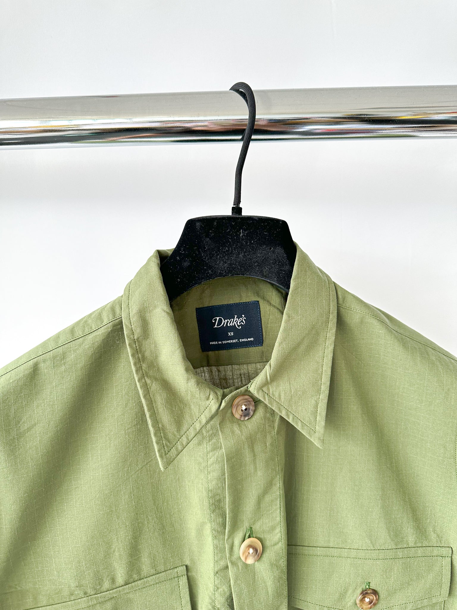 Drake's Green Cotton Ripstop Overshirt Shirt Jacket