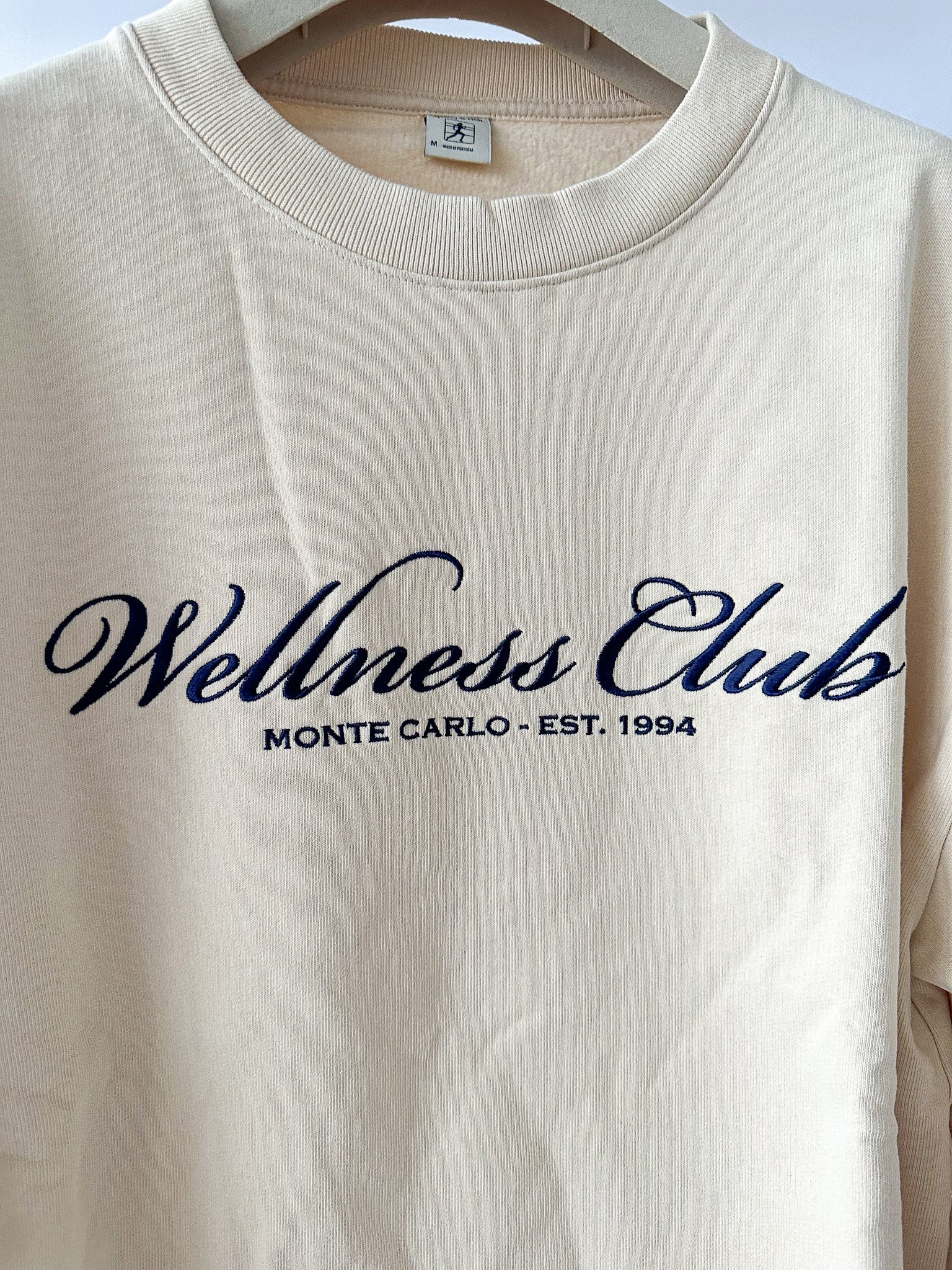 Sporty & Rich Wellness Club Embroidered Crewneck Cream Cotton Sweatshirt