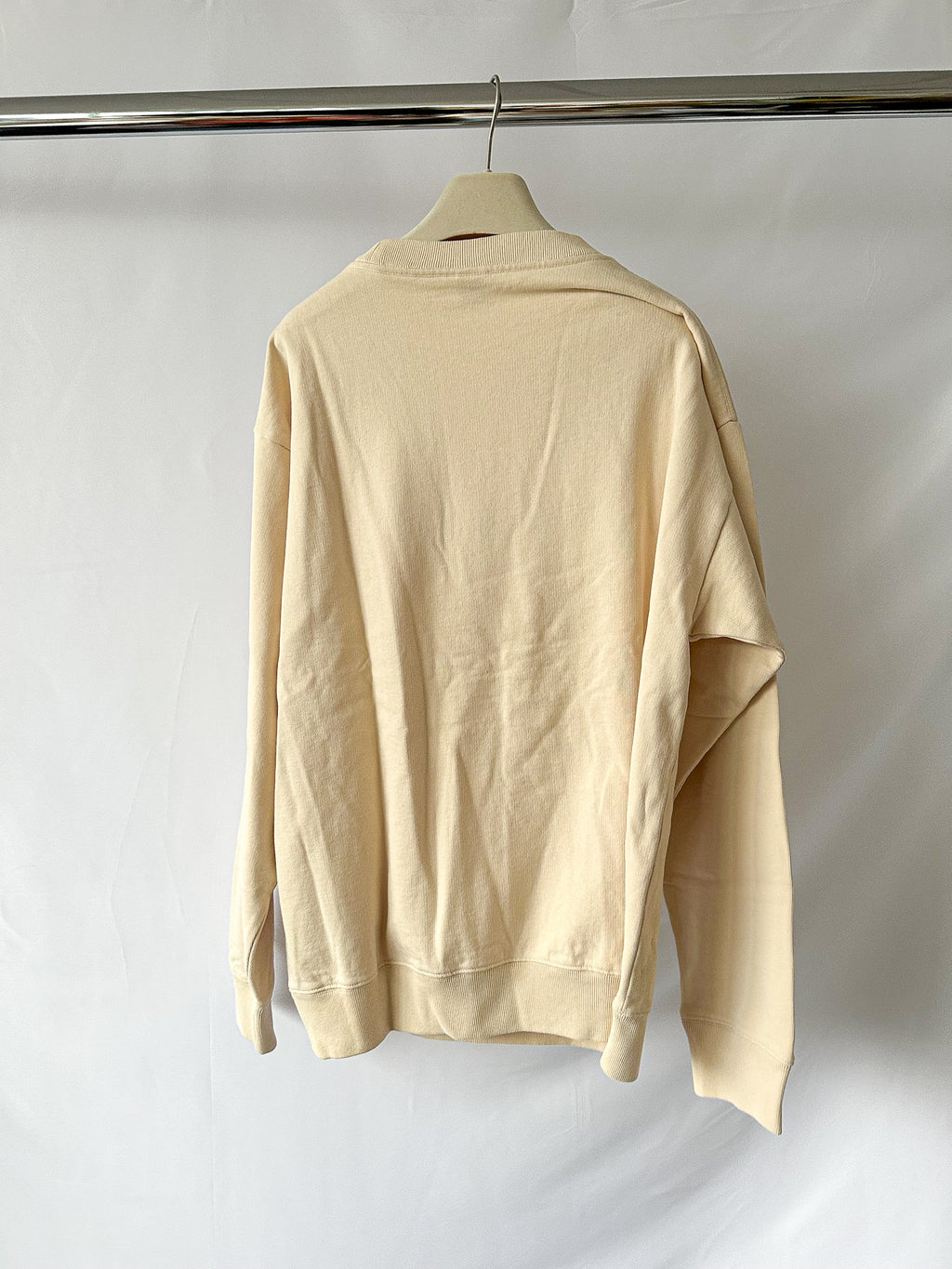 Sporty & Rich Wellness Club Embroidered Crewneck Cream Cotton Sweatshirt