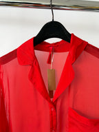 Skims Red Sheer Silk Button-Up Pyjama Shirt Top + Bottoms Set