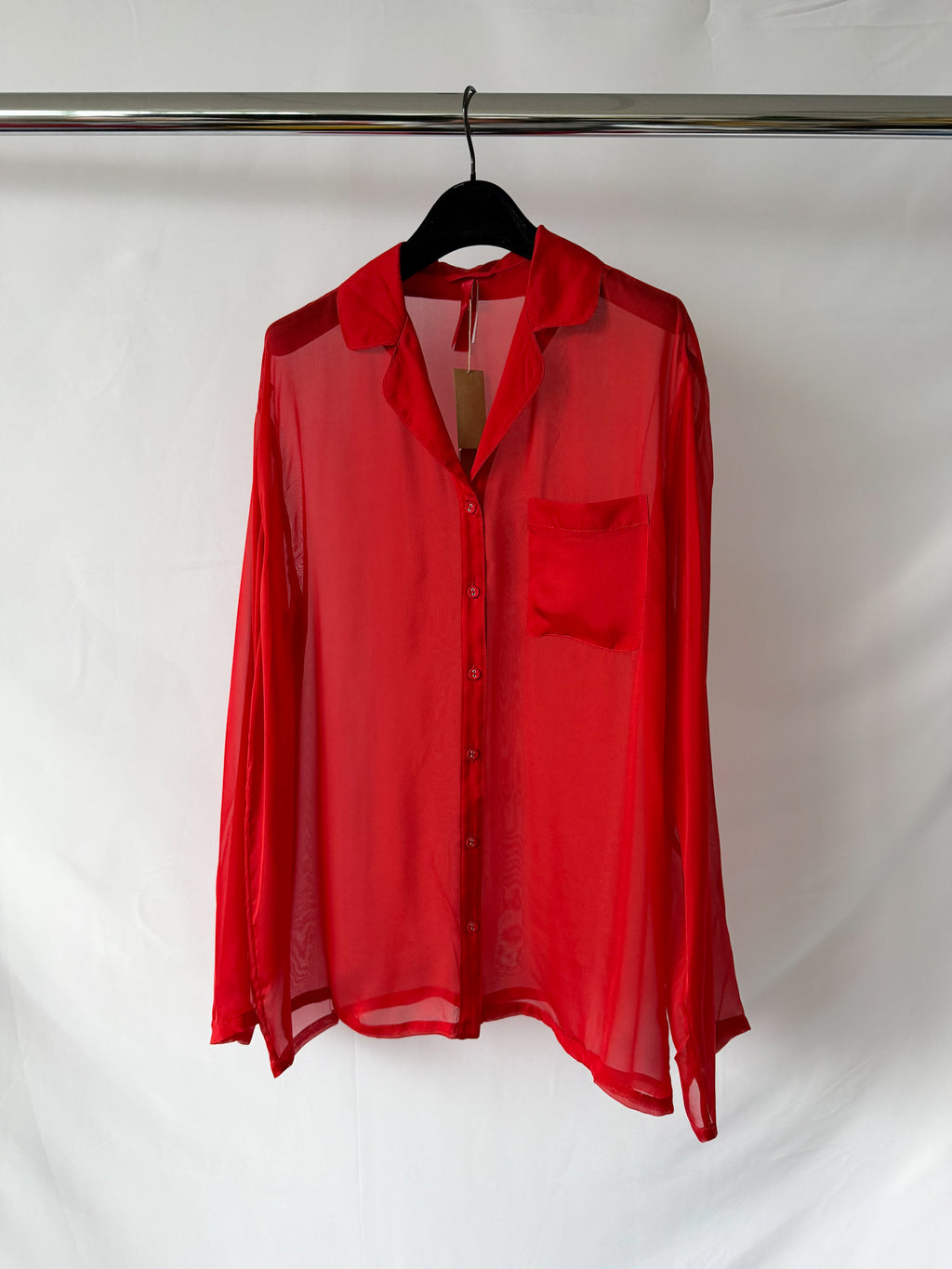 Skims Red Sheer Silk Button-Up Pyjama Shirt Top + Bottoms Set