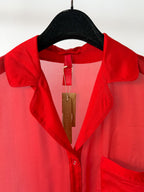 Skims Red Sheer Silk Button-Up Pyjama Shirt Top + Bottoms Set
