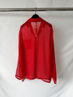Skims Red Sheer Silk Button-Up Pyjama Shirt Top + Bottoms Set