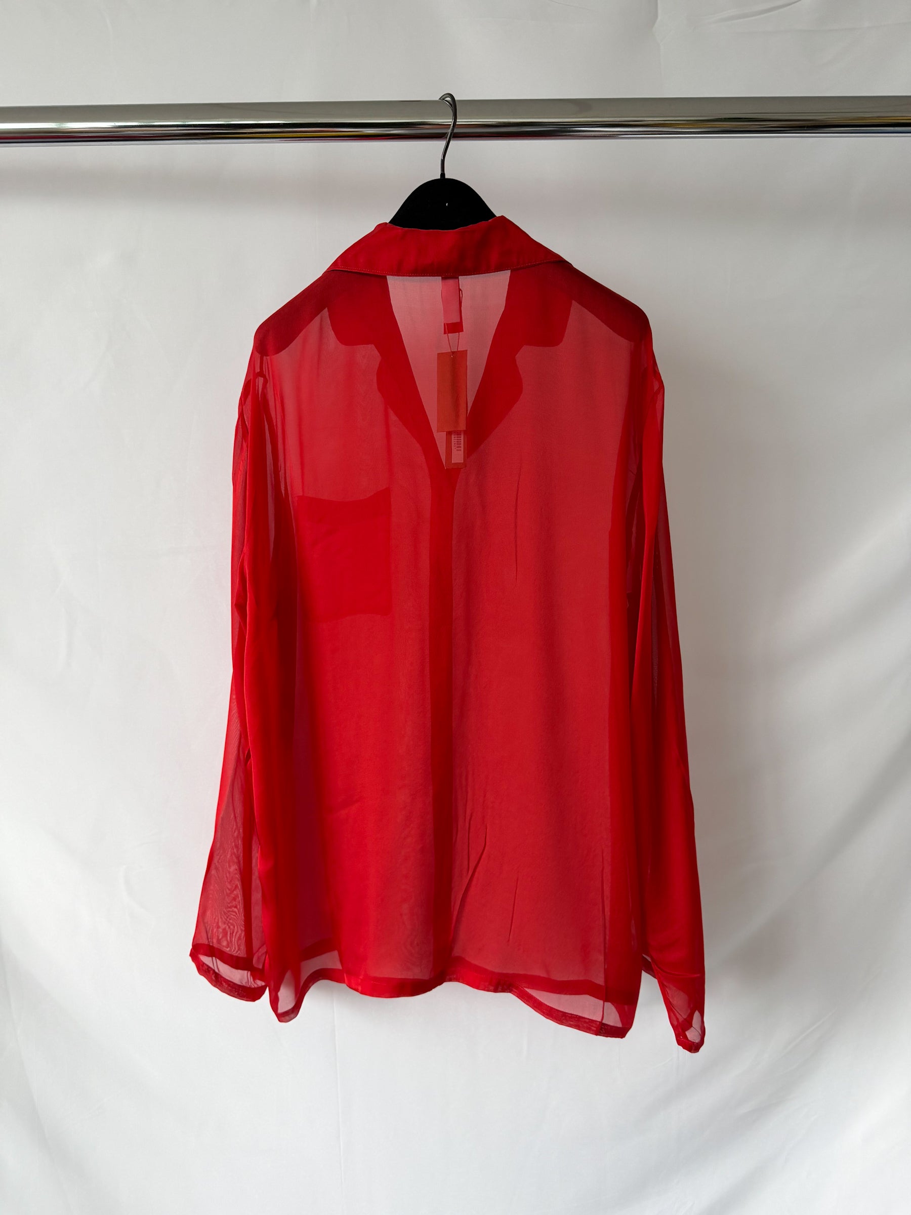 Skims Red Sheer Silk Button-Up Pyjama Shirt Top + Bottoms Set