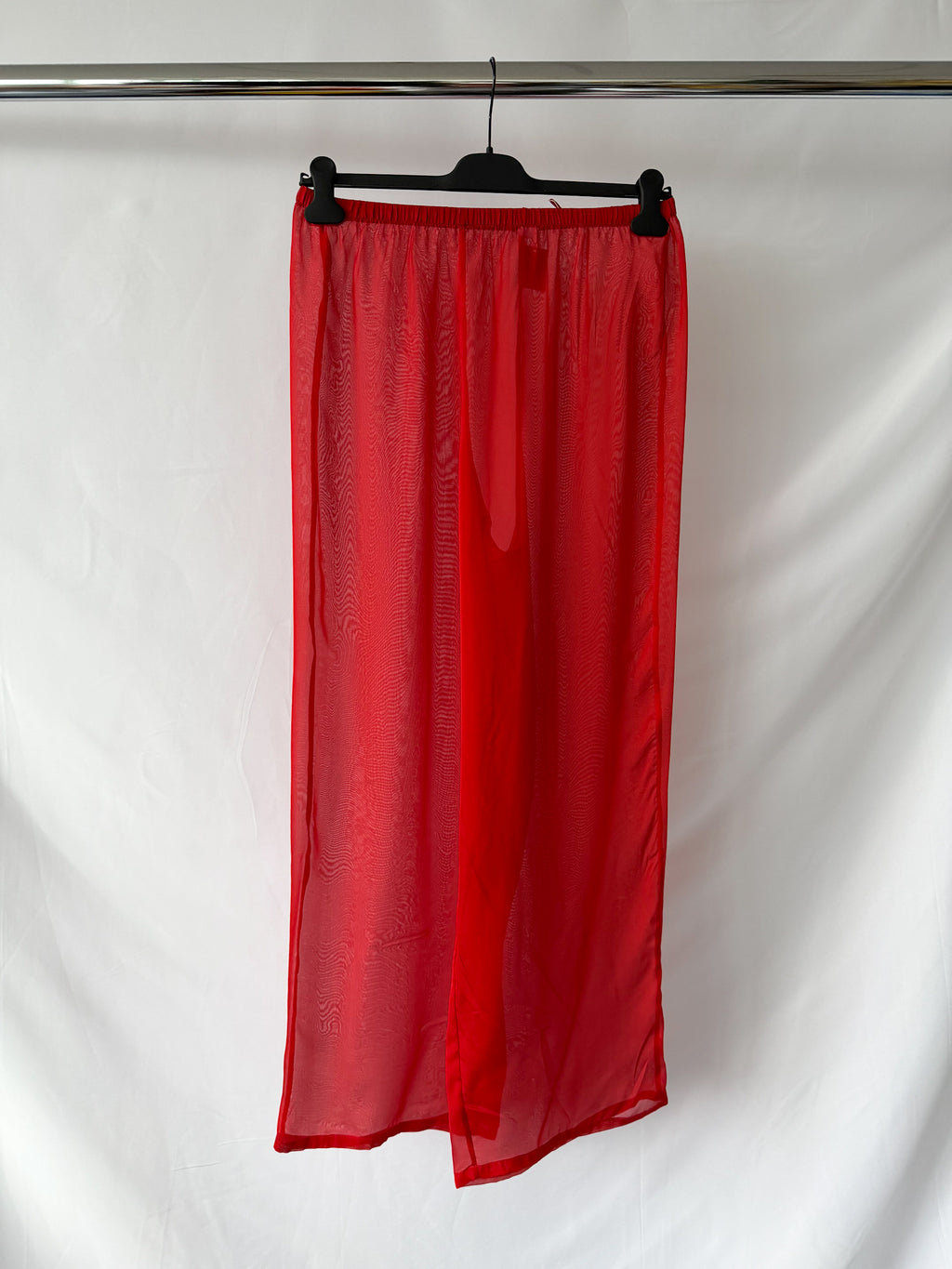 Skims Red Sheer Silk Button-Up Pyjama Shirt Top + Bottoms Set