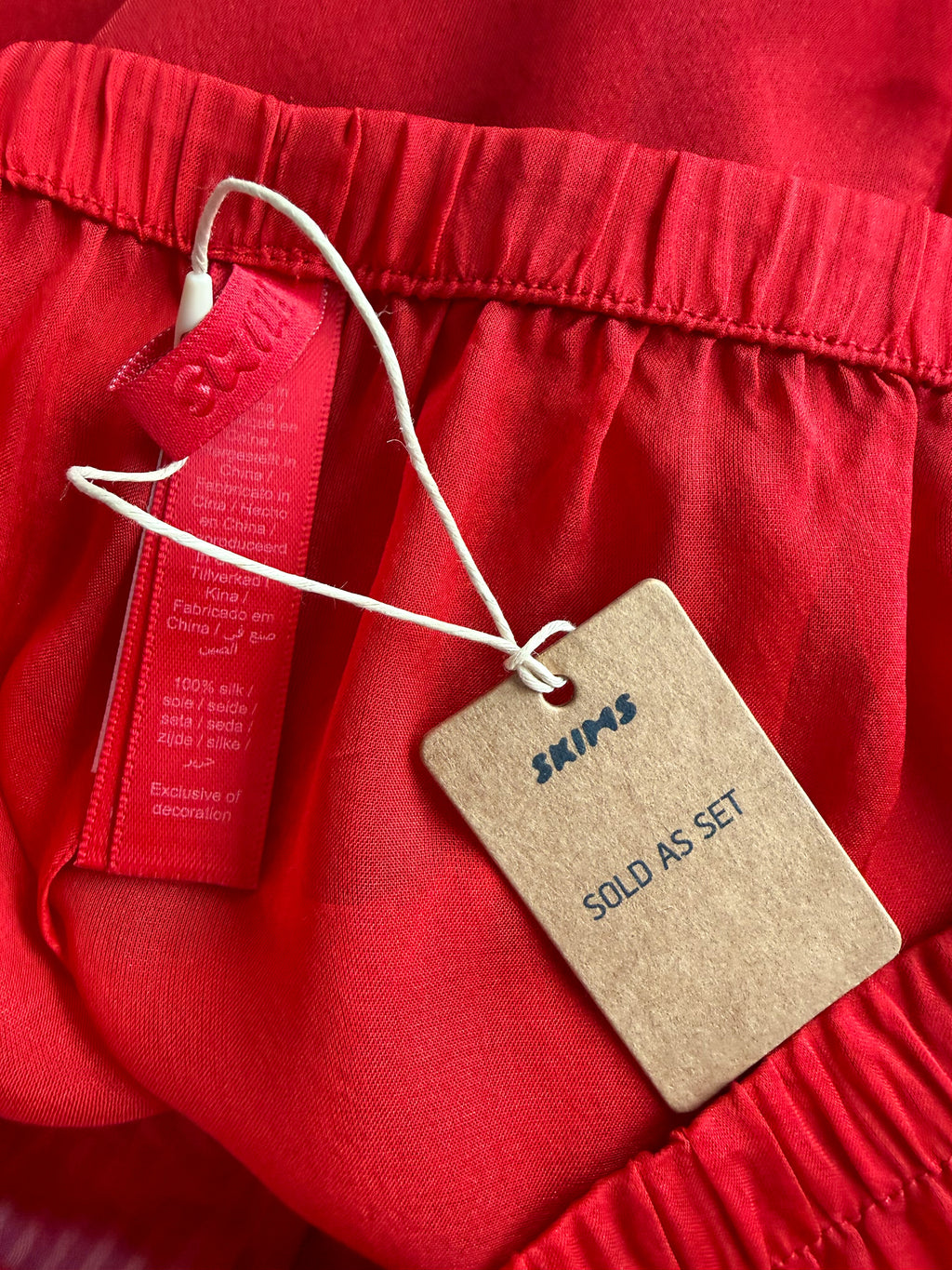 Skims Red Sheer Silk Button-Up Pyjama Shirt Top + Bottoms Set