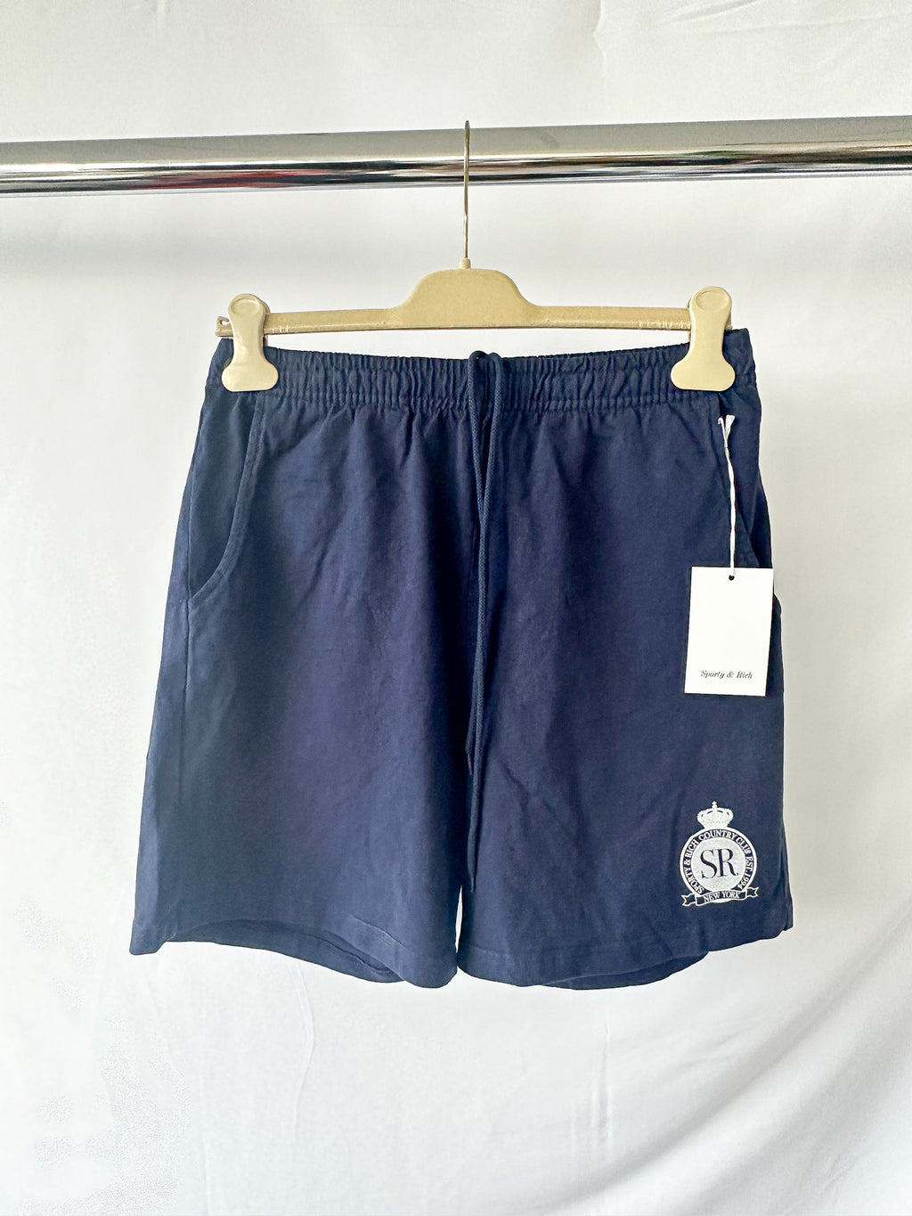 Sporty & Rich Royal Club Cotton Navy Gym Shorts