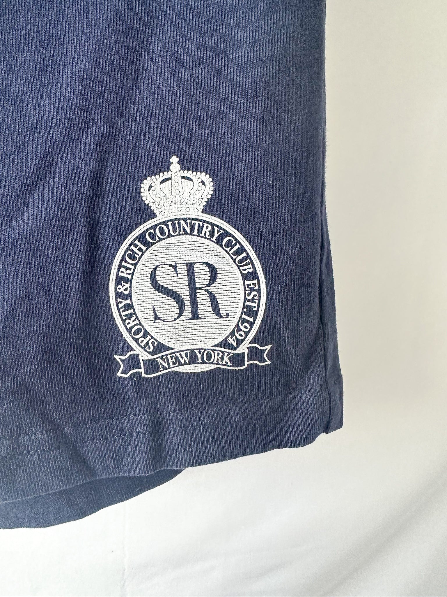 Sporty & Rich Royal Club Cotton Navy Gym Shorts