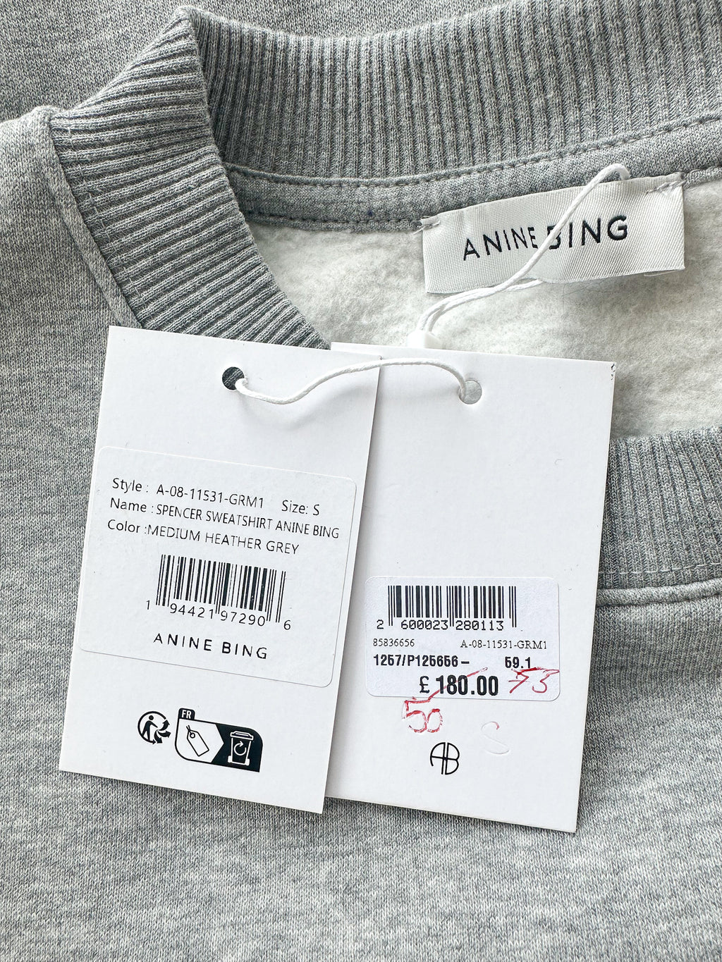 Anine Bing Spencer Logo Print Grey Sweatshirt