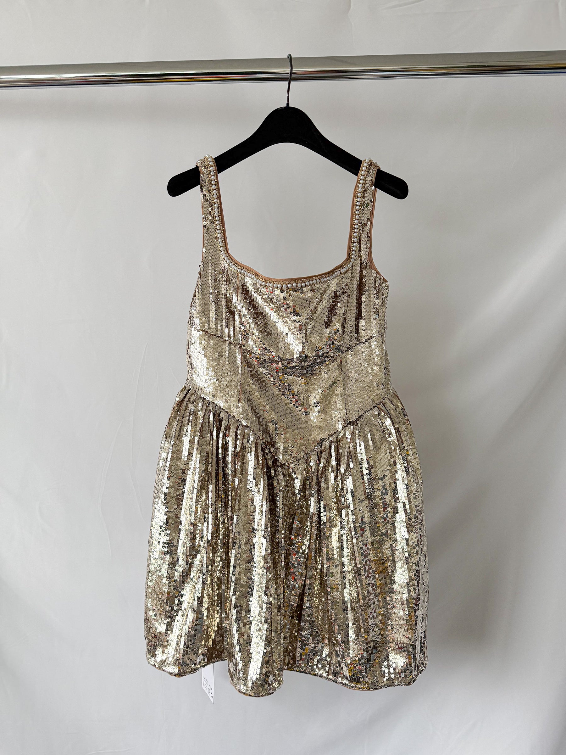 Self-Portrait x Disney Gold Sequin Pearl Detail Mini Dress