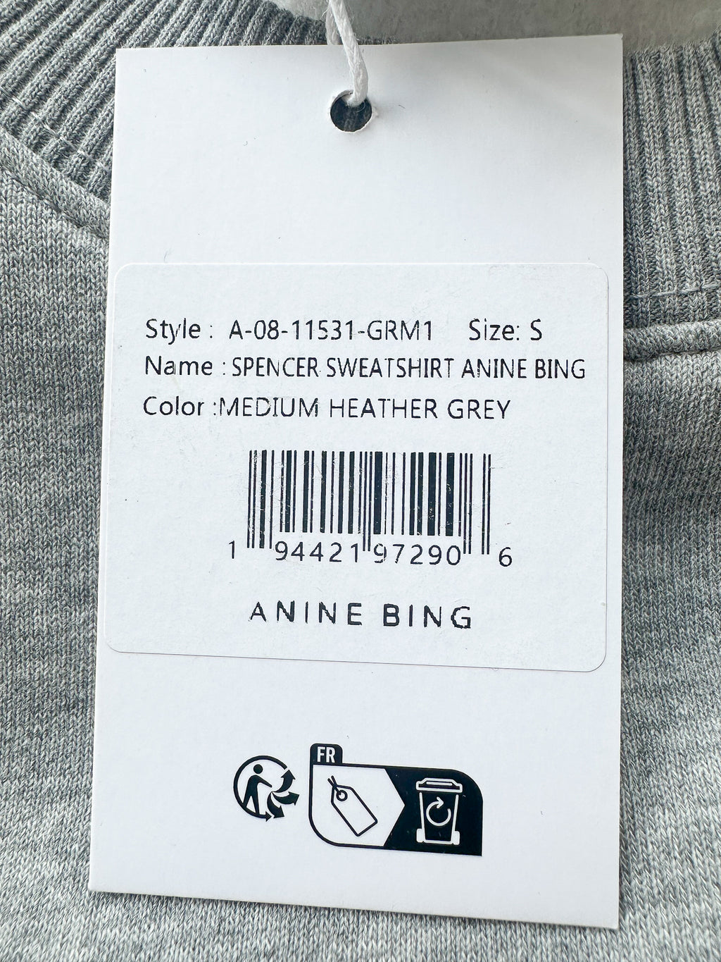 Anine Bing Spencer Logo Print Grey Sweatshirt