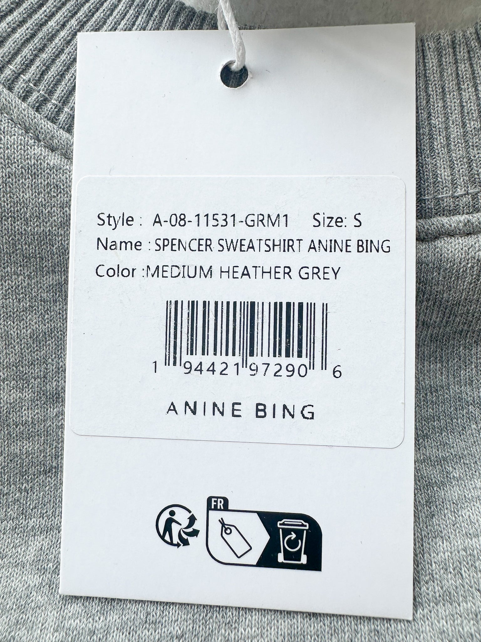 Anine Bing Spencer Logo Print Grey Sweatshirt