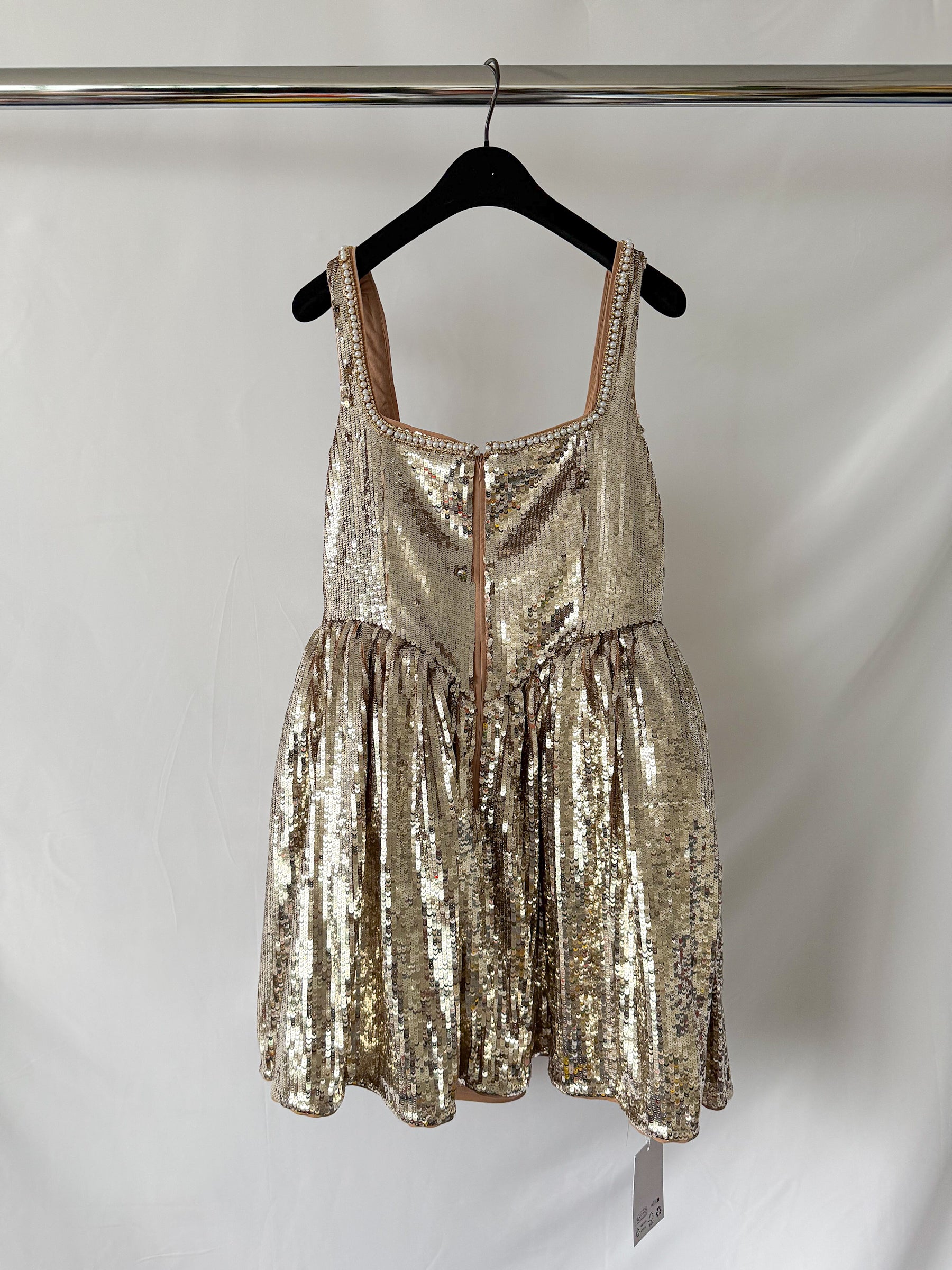 Self-Portrait x Disney Gold Sequin Pearl Detail Mini Dress