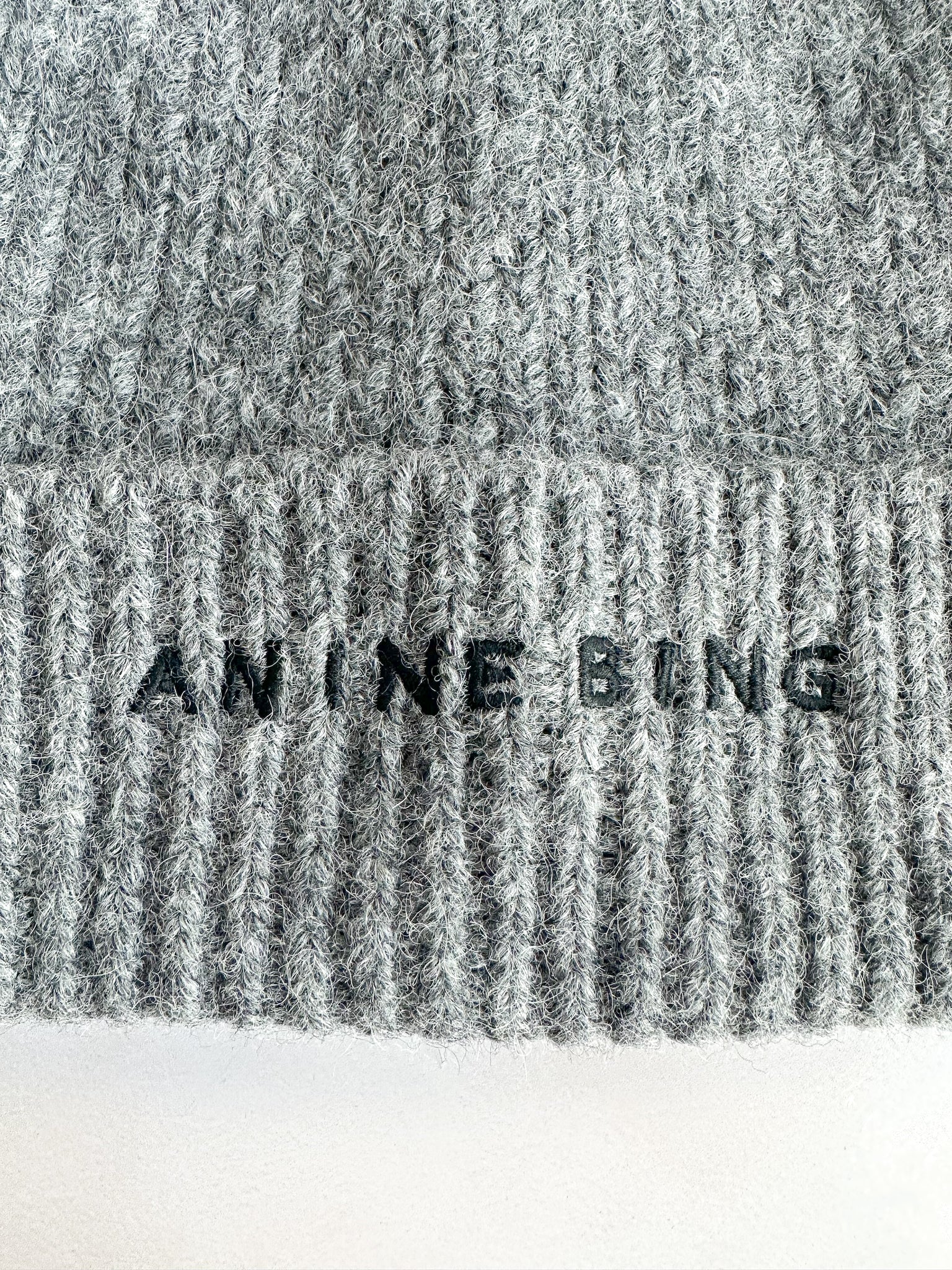 Anine Bing Elia Logo Embroidered Alpaca Wool Blend Ribbed Grey Beanie Hat