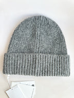 Anine Bing Elia Logo bestickte, gerippte graue Mütze aus Alpaka-Wollmischung