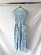 Self-Portrait x Disney Blue Floral-Lace Short-Sleeves Woven Midi Dress