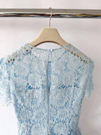 Self-Portrait x Disney Blue Floral-Lace Short-Sleeves Woven Midi Dress