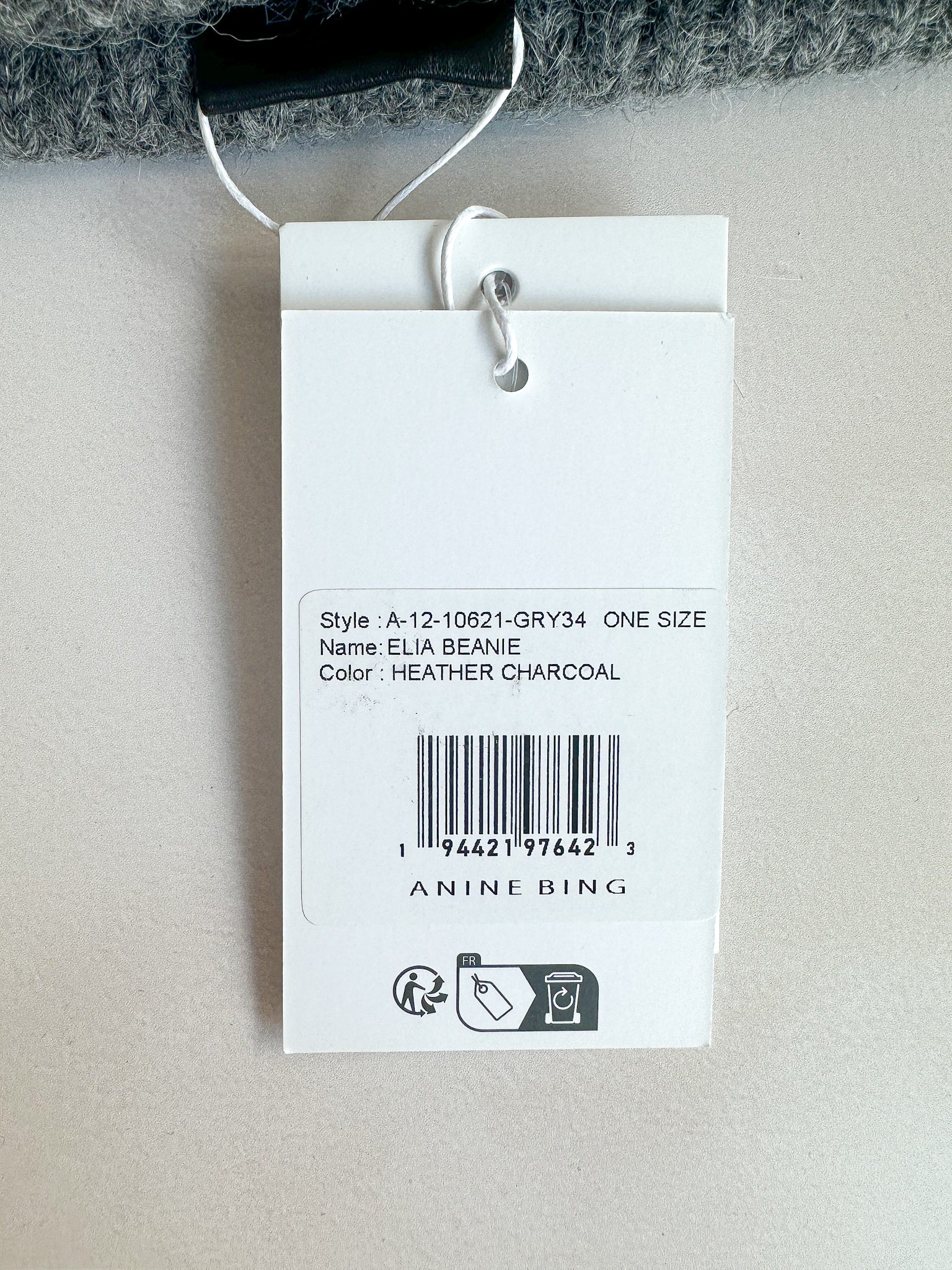 Anine Bing Elia Logo bestickte, gerippte graue Mütze aus Alpaka-Wollmischung