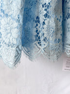 Self-Portrait x Disney Blue Floral-Lace Short-Sleeves Woven Midi Dress