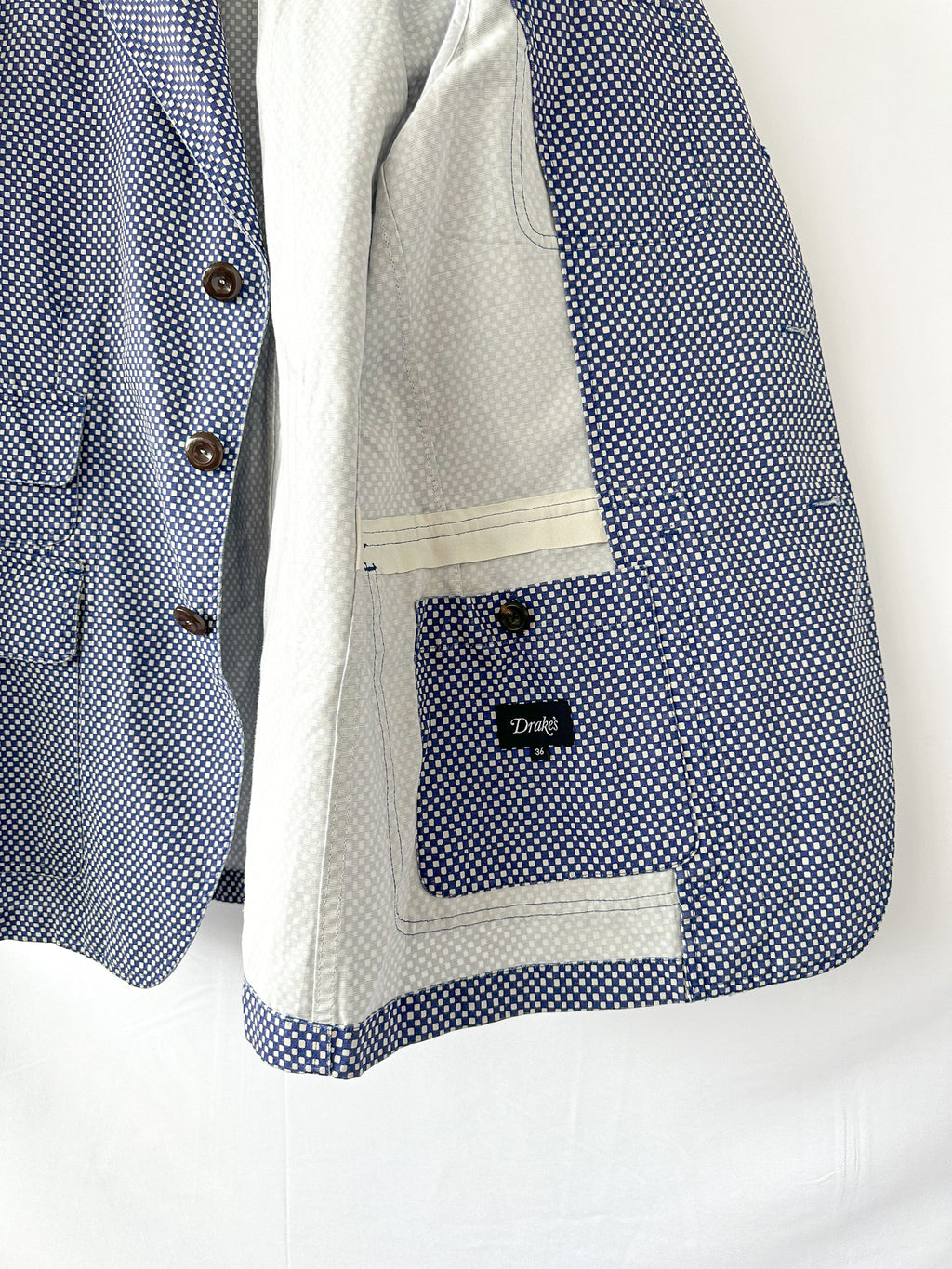 Drake's Mk 4 Games Blazer In Navy Blue Checkboard