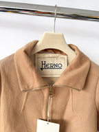 Herno Caramel Wool Zip-Up Coat