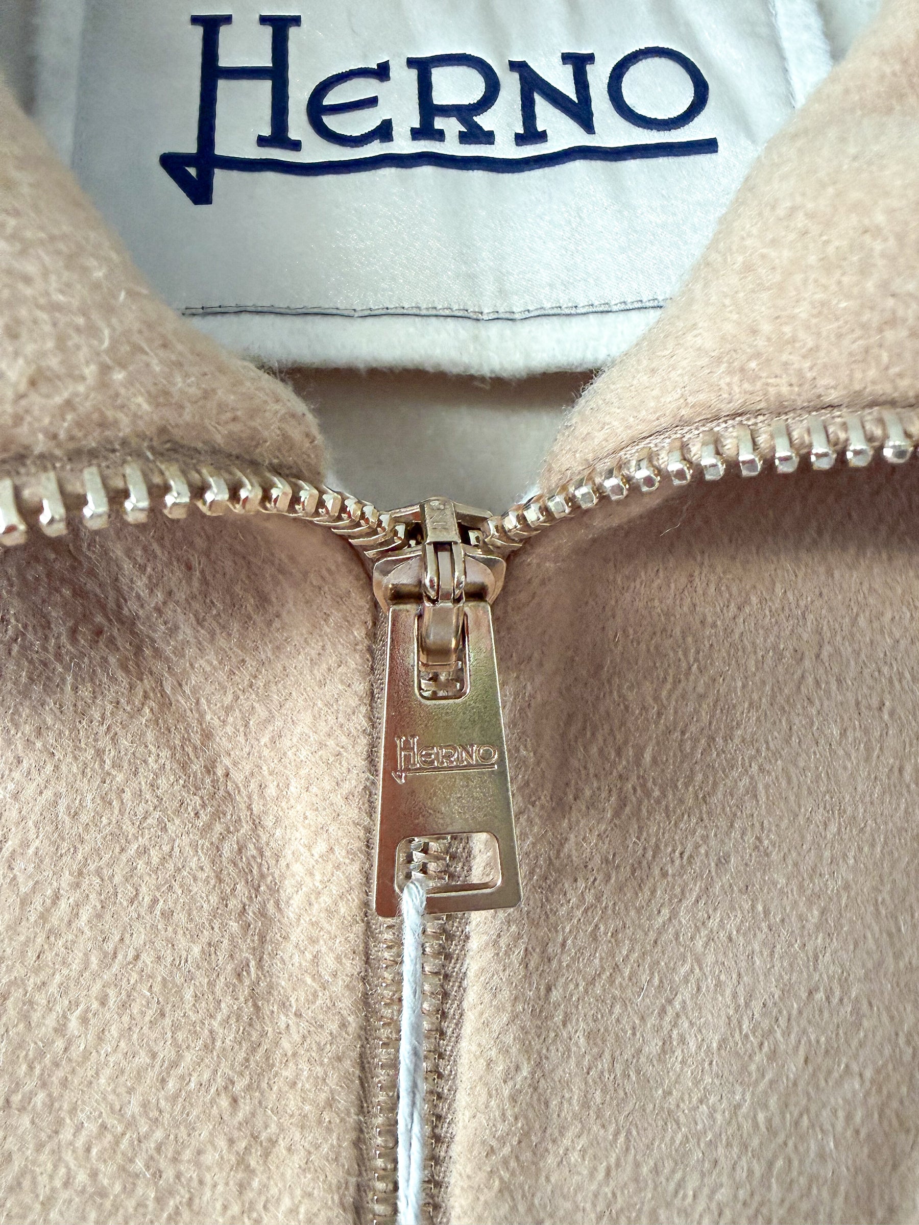 Herno Caramel Wool Zip-Up Coat