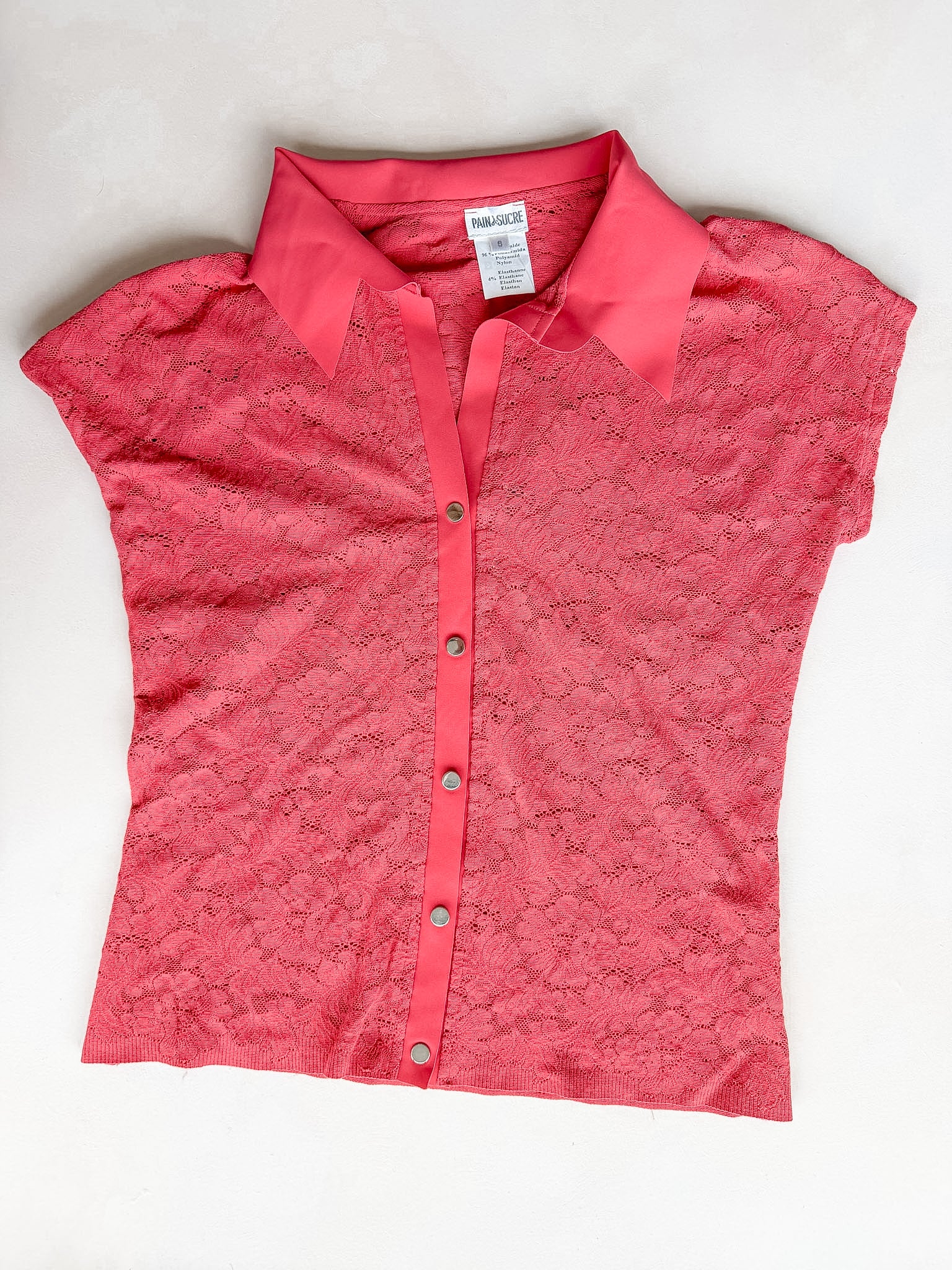 Pain De Sucre Blush Pink Lace Button Blouse Top in Giny