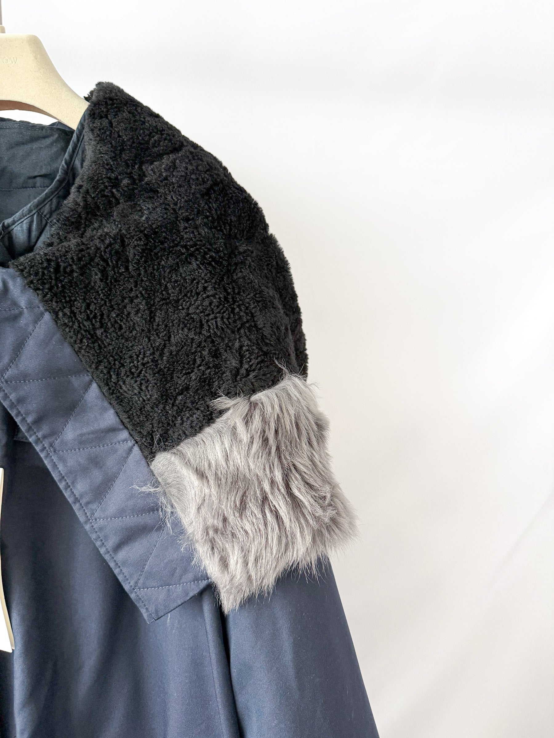 Calvin Klein 205W39NYC Raf Simons Shearling Trim Hooded Navy Parka Coat