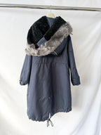 Calvin Klein 205W39NYC Raf Simons Shearling Trim Hooded Navy Parka Coat