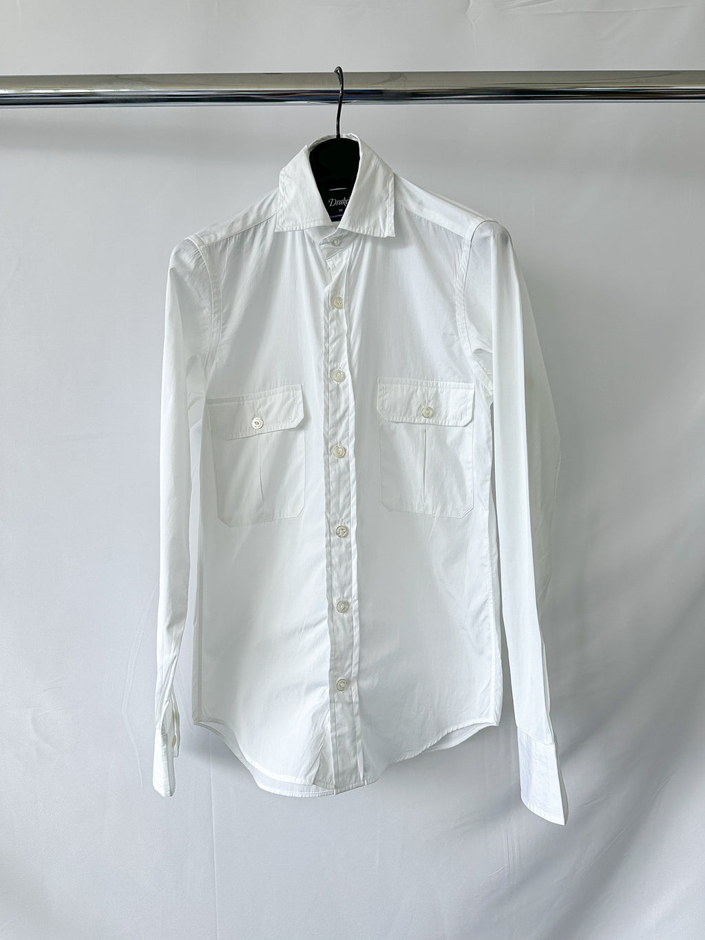 Drake's White Double Pocket Shirt Cotton Poplin