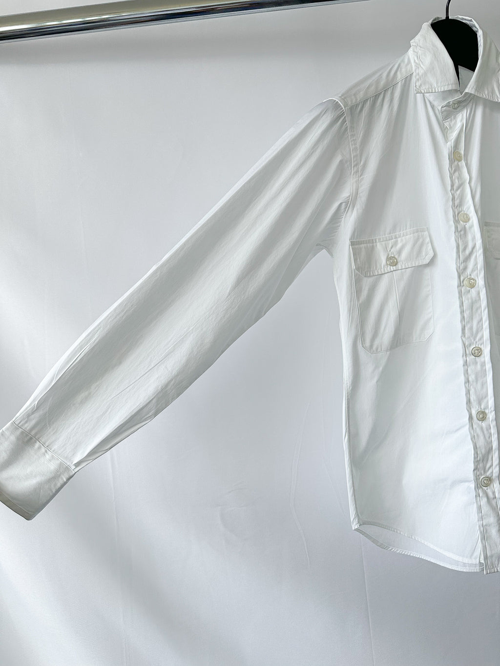 Drake's White Double Pocket Shirt Cotton Poplin