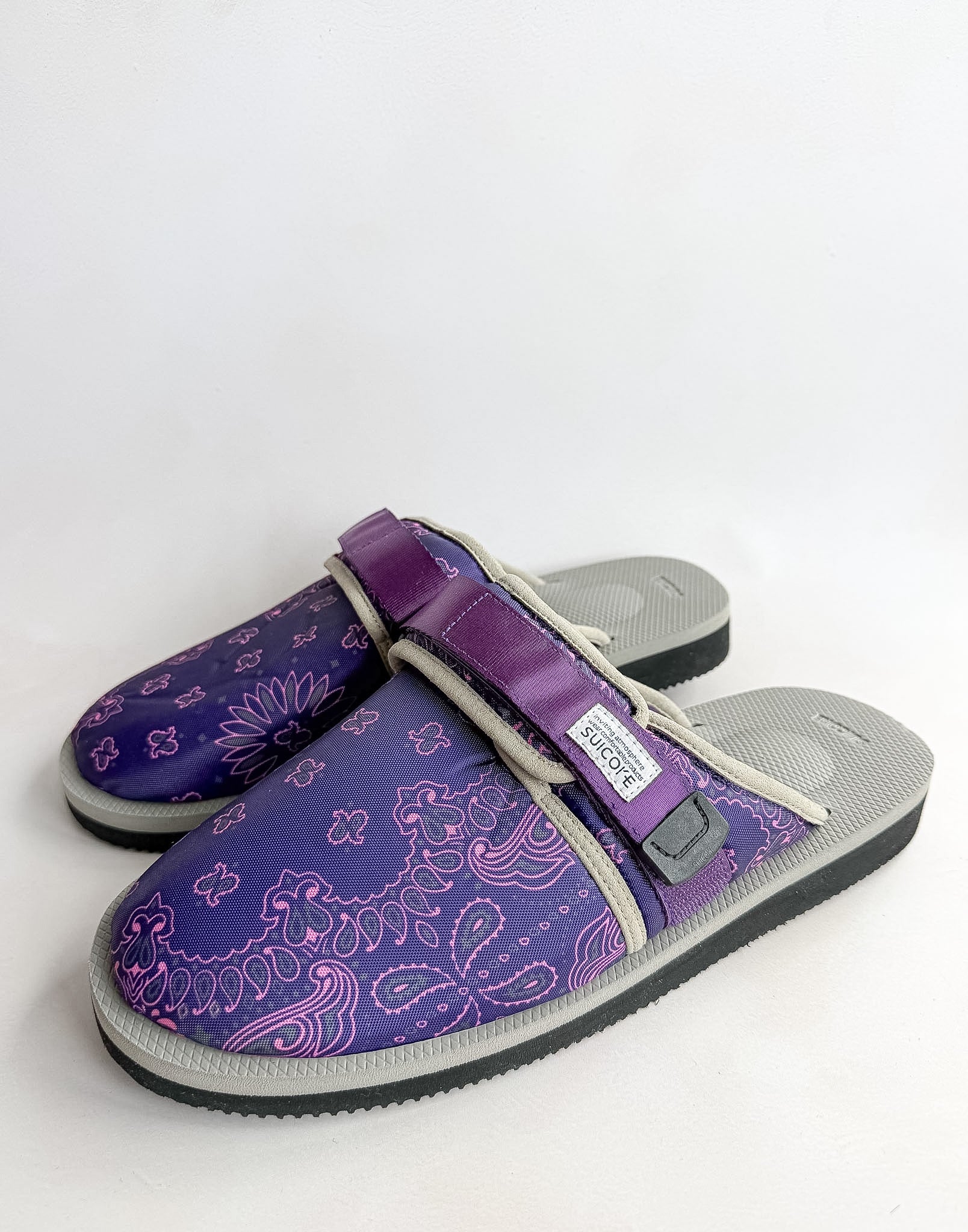 Suicoke Zavo Cab Purple Paisley Slip On Strap Mule Sandals NO BOX