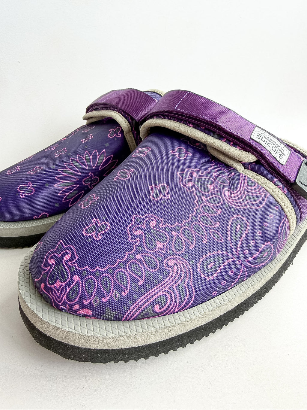 Suicoke Zavo Cab Purple Paisley Slip On Strap Mule Sandals NO BOX