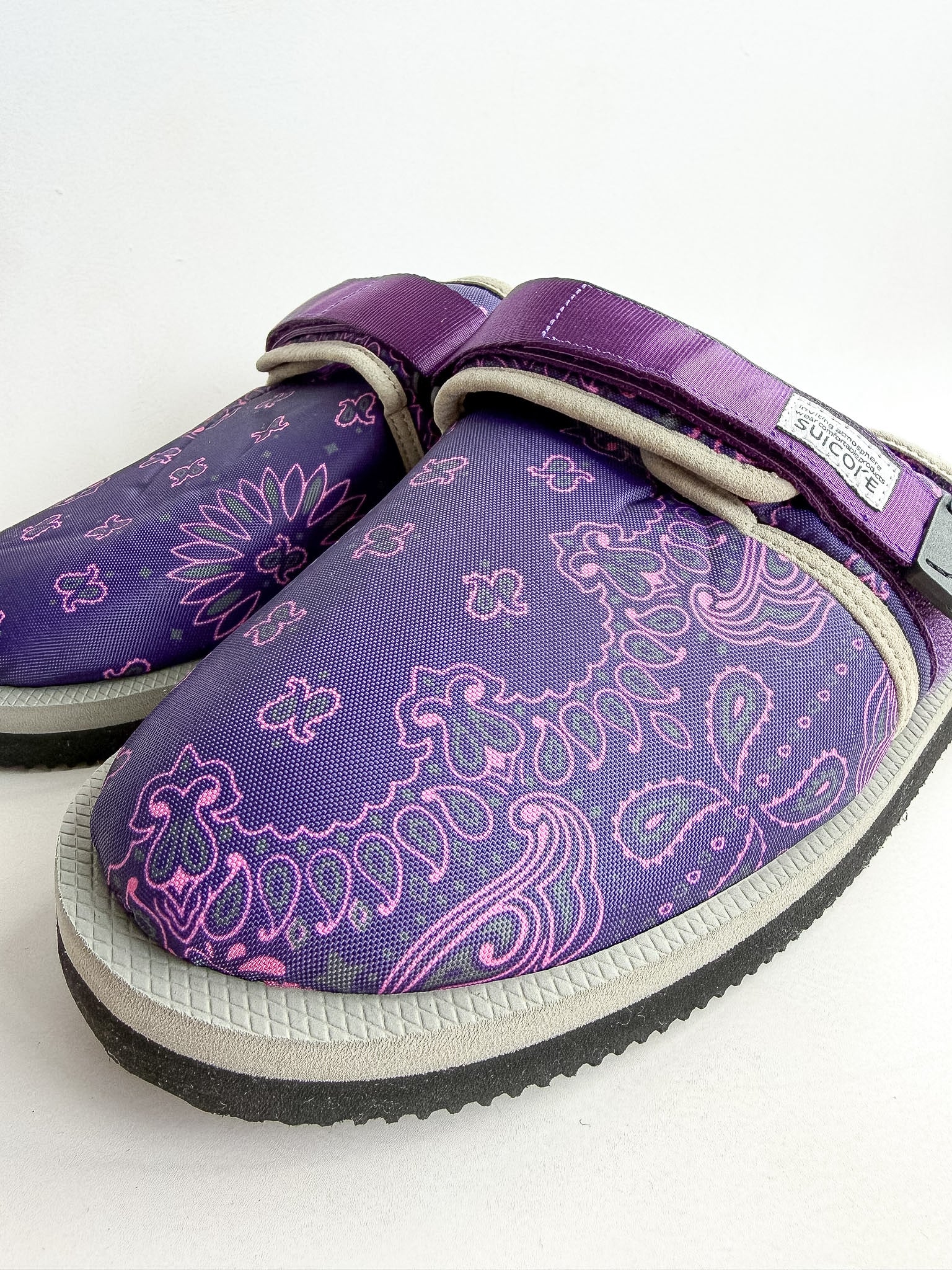 Suicoke Zavo Cab Purple Paisley Slip On Strap Mule Sandals NO BOX