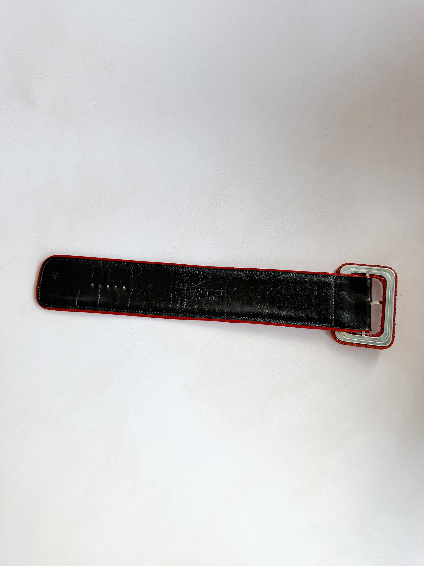 The Attico Red Glitter Embellished Ankle Strap Cuff