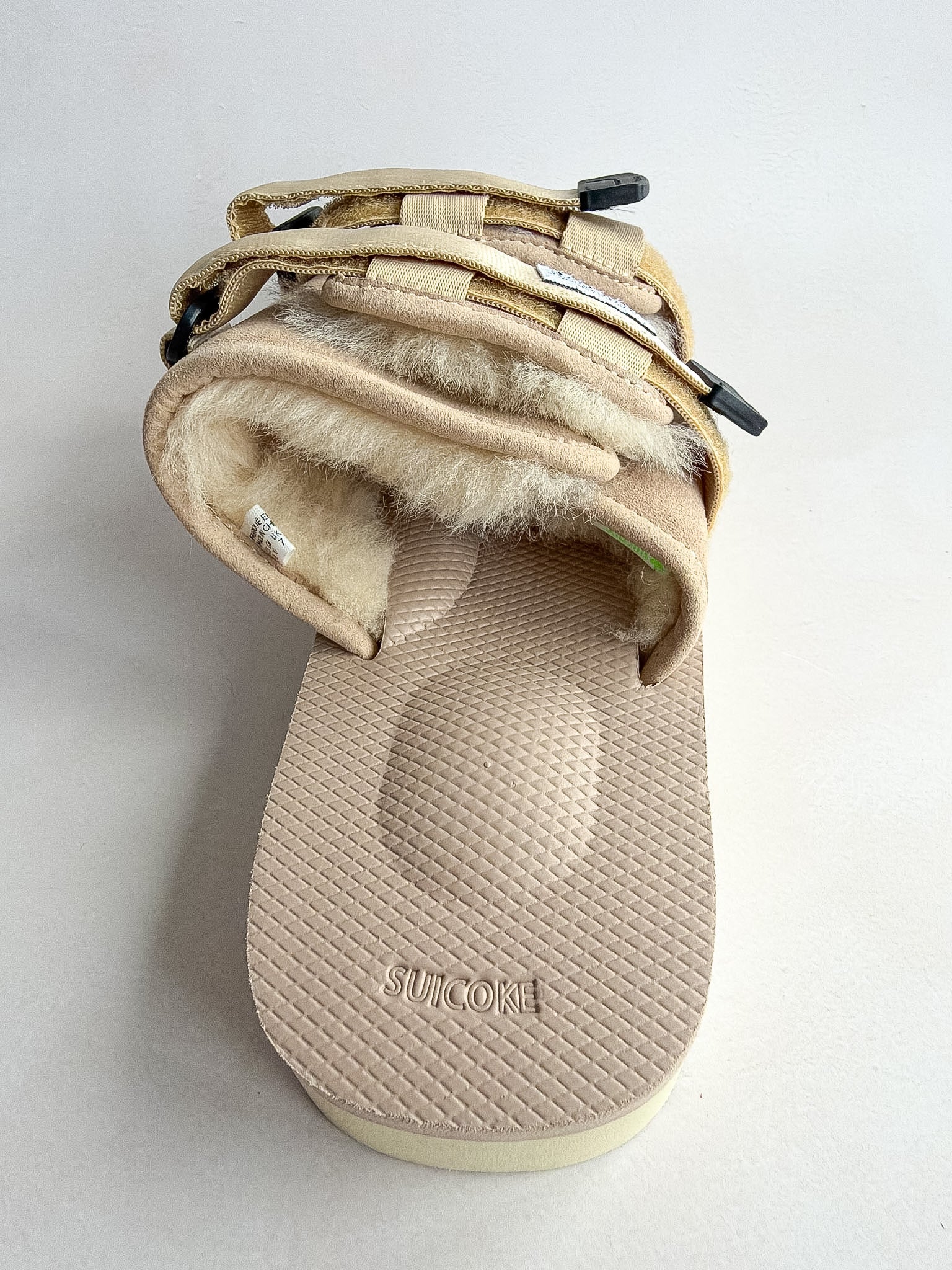 Suicoke Moto Cab Beige Shearling Sandals Sliders NO BOX