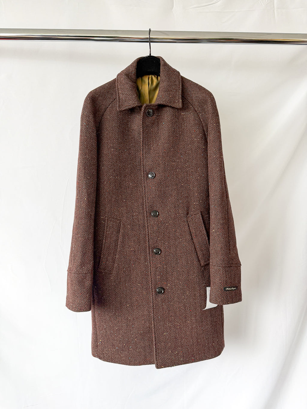 Holland Esquire Herringbone Tweed Raglan Sleeve Wool Coat