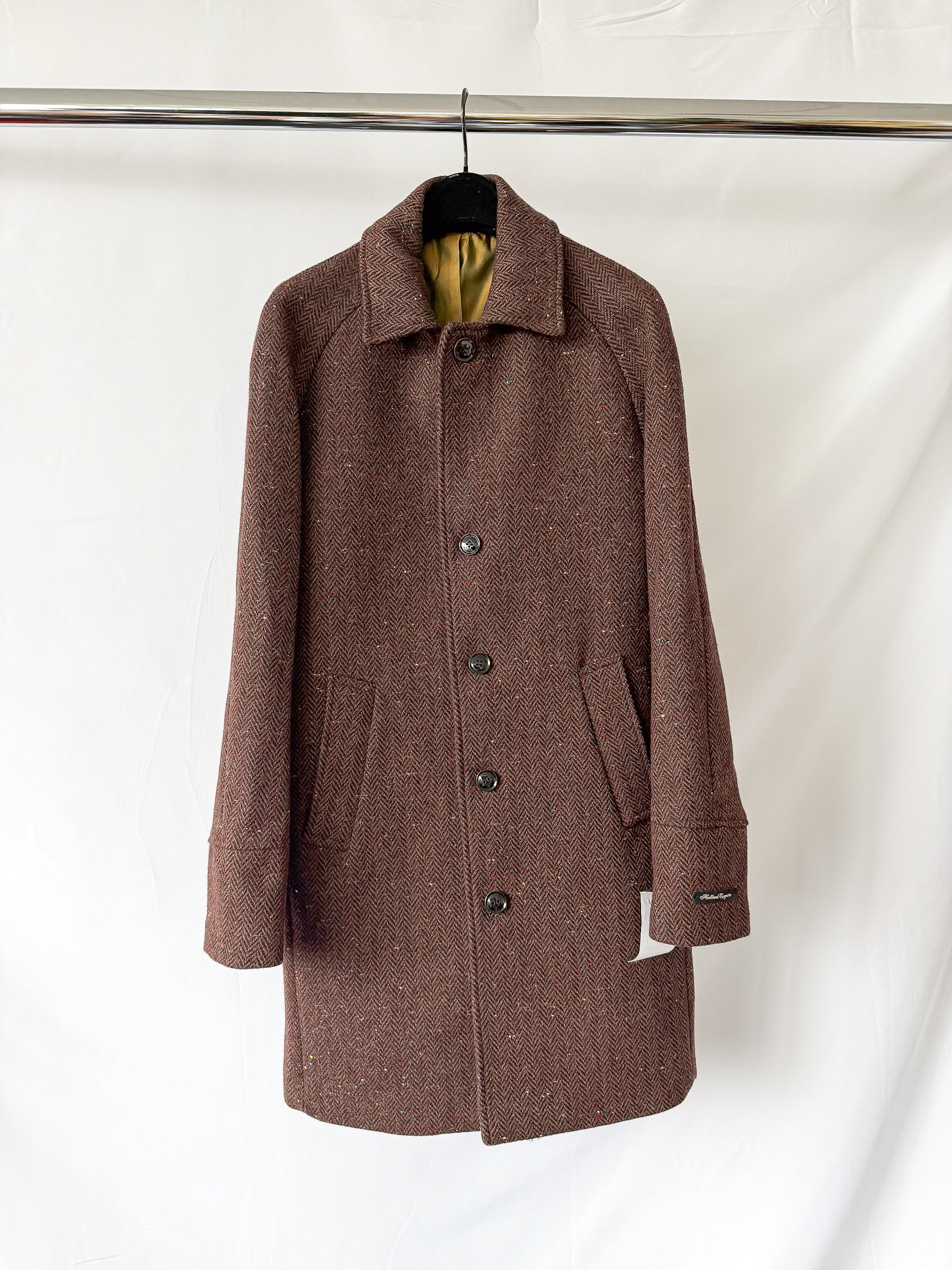 Holland Esquire Herringbone Tweed Raglan Sleeve Wool Coat