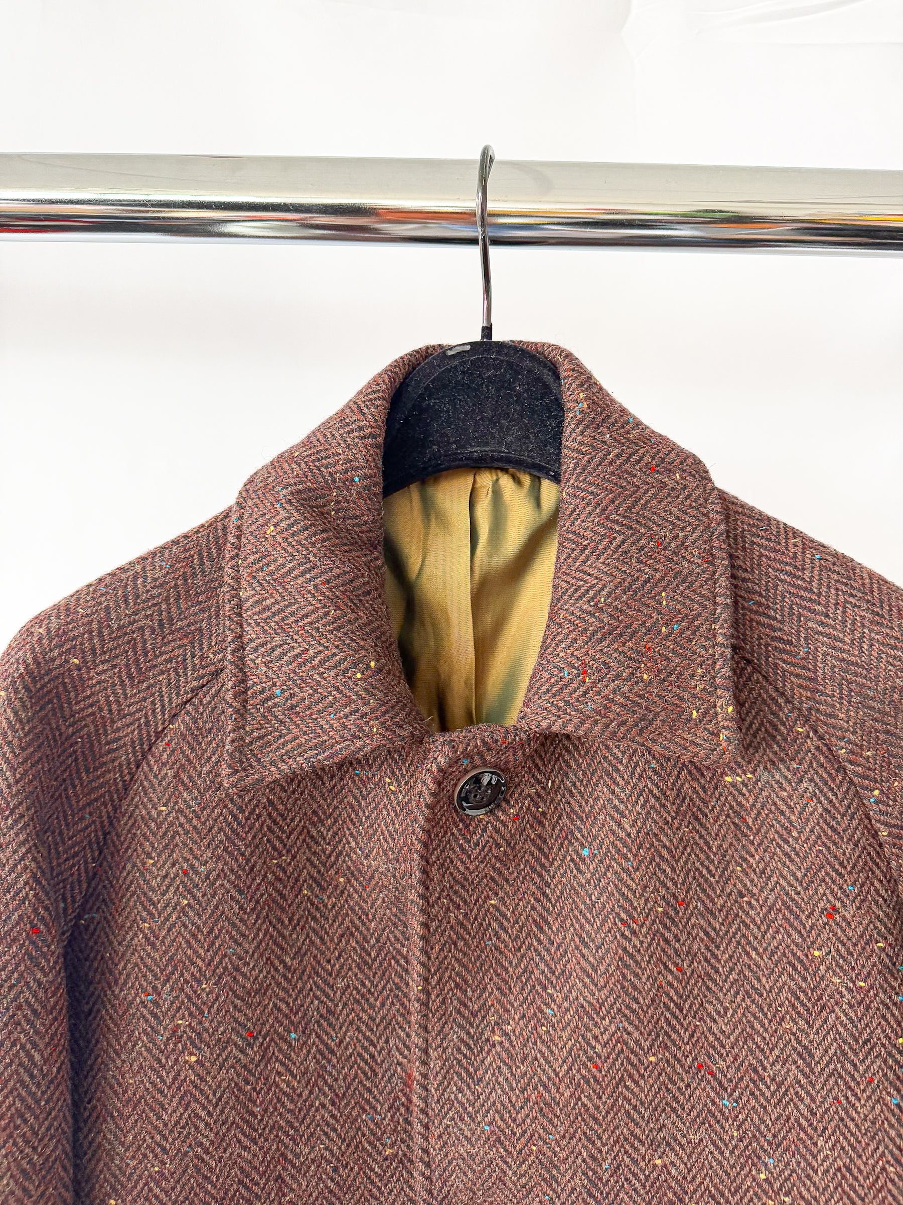 Holland Esquire Herringbone Tweed Raglan Sleeve Wool Coat